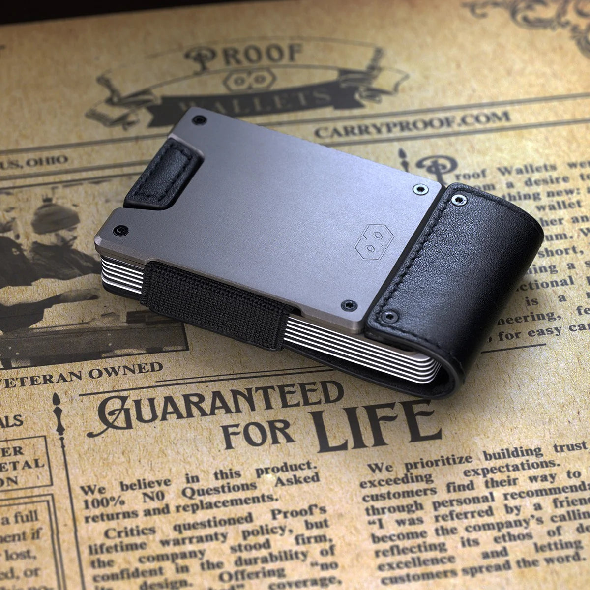 PROOF Wallet | The Apex | Matte Black Full Grain Leather & Satin Gunmetal