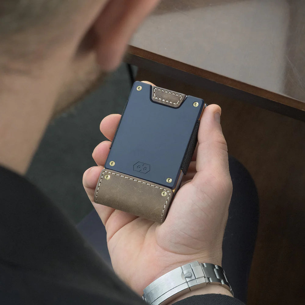 The Leatherneck | Classic Brown Leather & Ocean Blue Metal